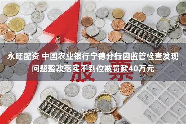 永旺配资 中国农业银行宁德分行因监管检查发现问题整改落实不到位被罚款40万元